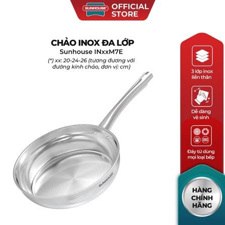Chảo Inox 304 Đa Lớp Sunhouse IN20-24-26M7E