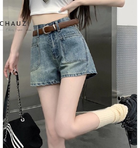 Quần Short Denim Chauzi QS247 Lưng Cao Phong Cách Hàn Quốc